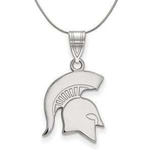 Sterling Silver Michigan State Medium Pendant Necklace - 24 Inch